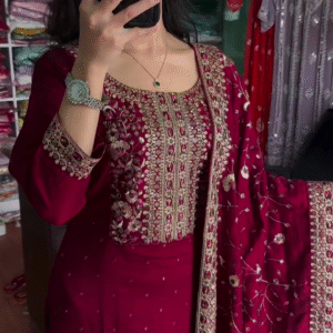 Multicolor silk heavy handwork kurta set with dupatta