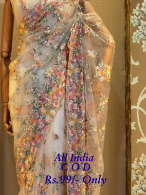 💃🌺 Designer Party Wear Saree with Heavy Embroidery