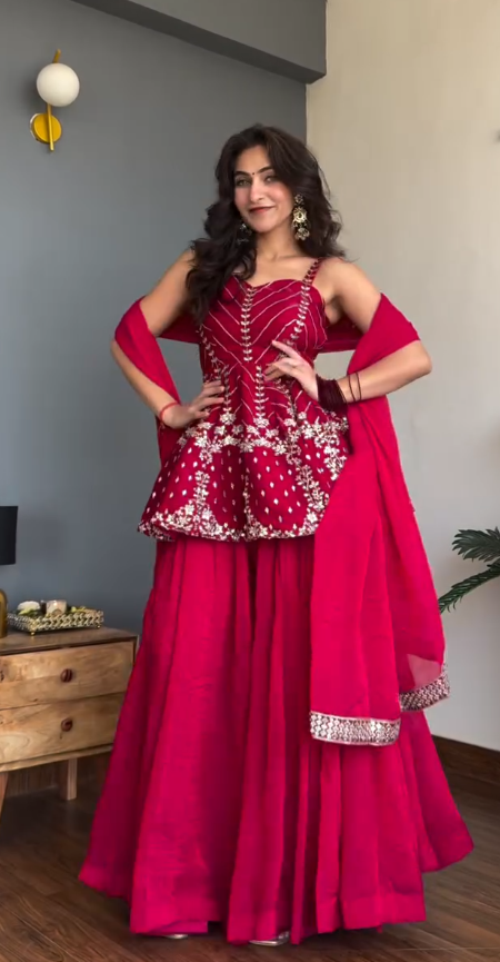 Heavily Embroidered Peplum Sharara Suit - Image 5