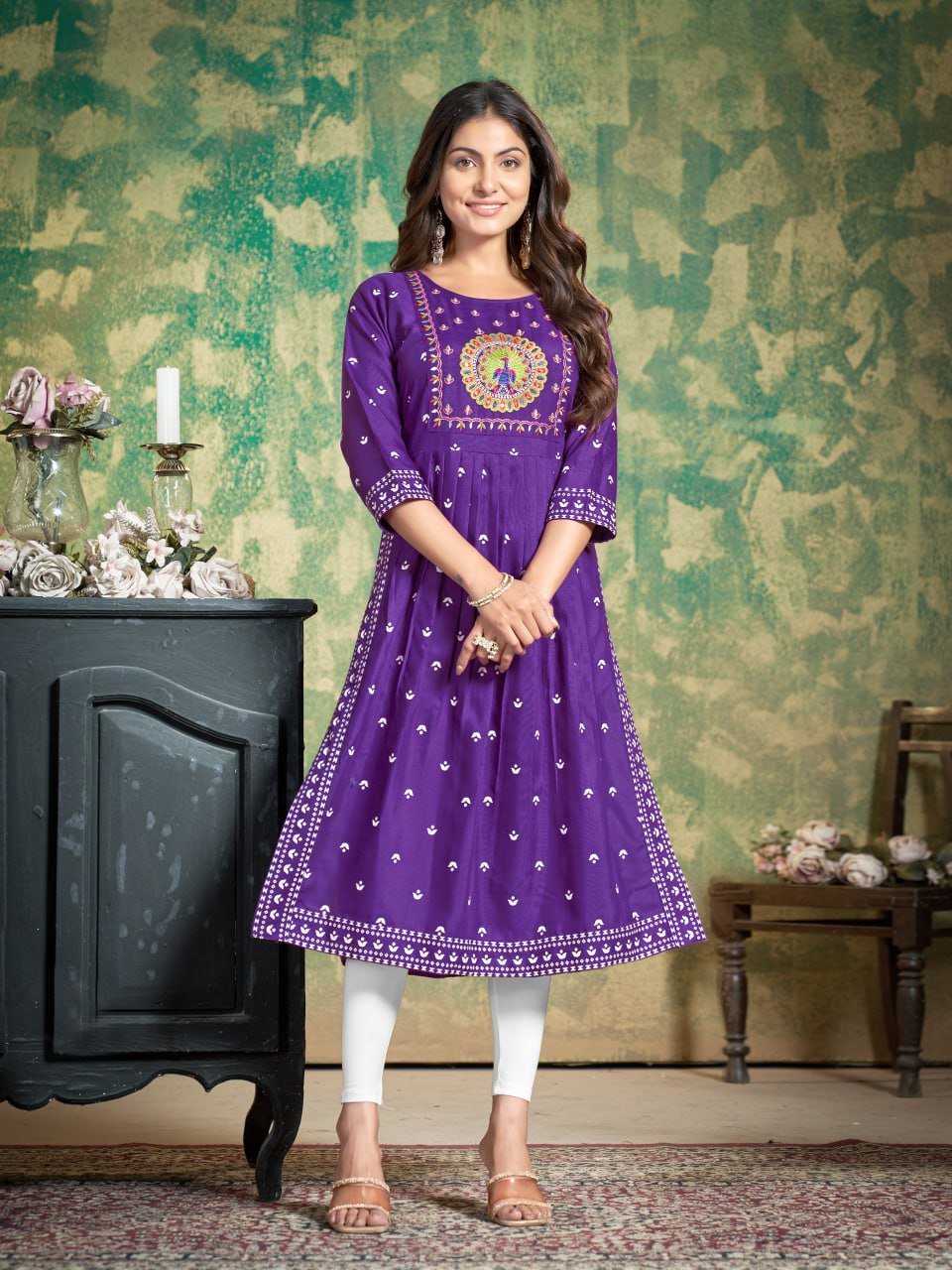 Mustard Gold Anarkali Gown with Banarasi Border & Crimson Net Dupatta - Image 5