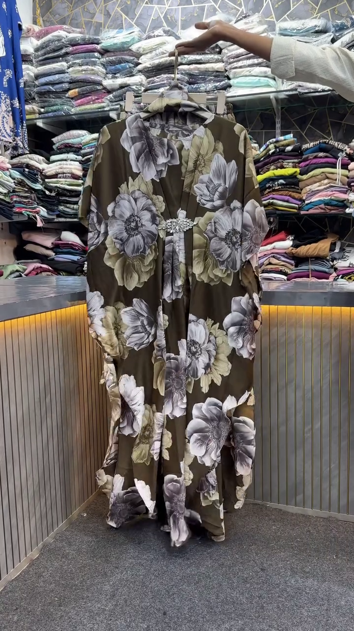 Elegant Floral Printed Kaftan Dress for Women – Soft, Flowy & Graceful Wear - Image 3