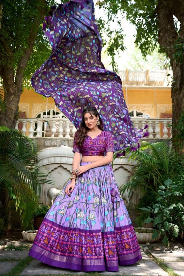 1214LUVMAIN.jpg Lavender Pichwai & Patola Print Tussar Silk Lehenga Choli with Zari Weaving Border