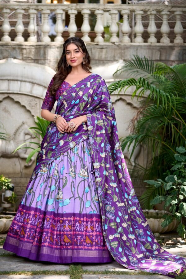 1214LUVMAIN1.jpg Lavender Pichwai & Patola Print Tussar Silk Lehenga Choli with Zari Weaving Border