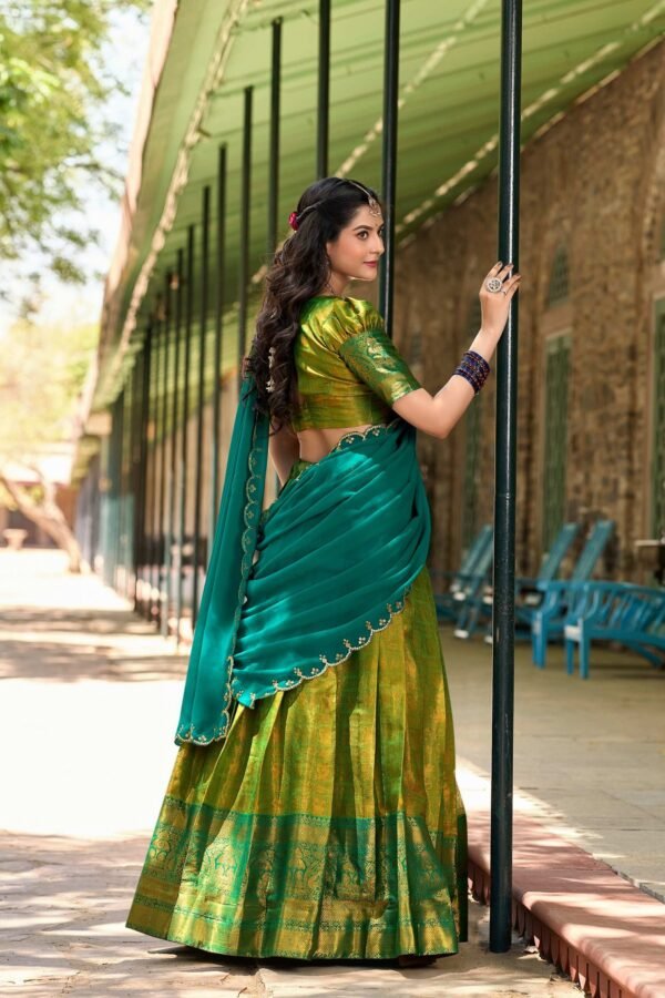 2020PRTBACK.jpg Green Color Zari Weaving Work Kanjivaram Wedding Lehenga Choli