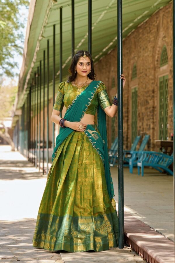 2020PRTMAIN1.jpg Green Color Zari Weaving Work Kanjivaram Wedding Lehenga Choli
