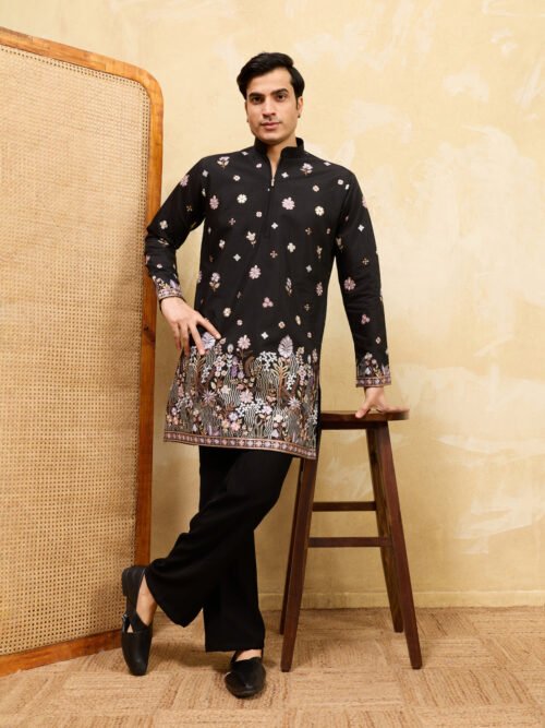 Royal Black Embroidered Designer Kurta Set with Premium Finish