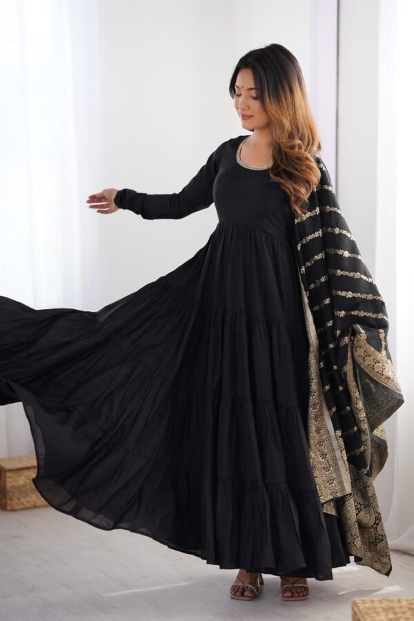 IMG_6061.jpg Black Roman Silk Four-Layer Anarkali Gown Set