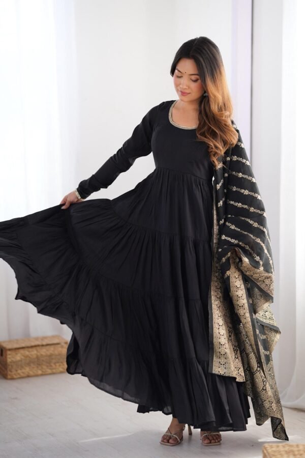 IMG_6074.jpg Black Roman Silk Four-Layer Anarkali Gown Set