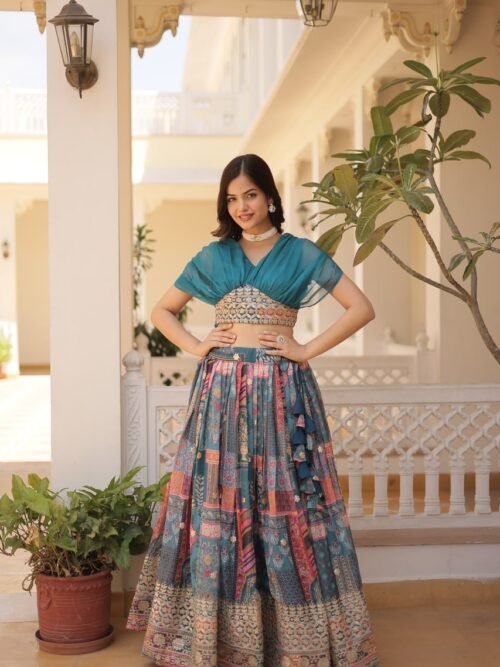 Luxurious Turkish Russian Silk with Digital Print Lehenga with Designer Blouse