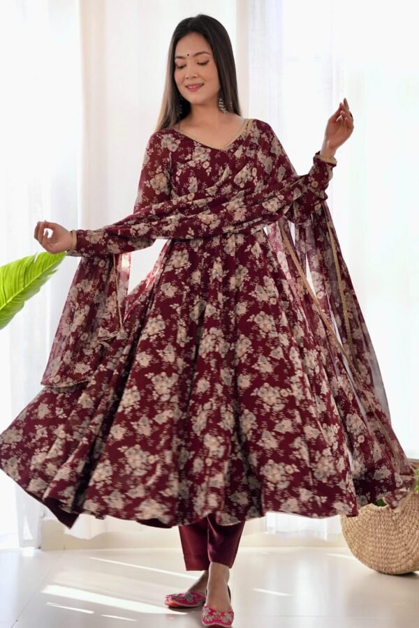 Elegant Multi Floral Print Fox Georgette Anarkali Suit Set