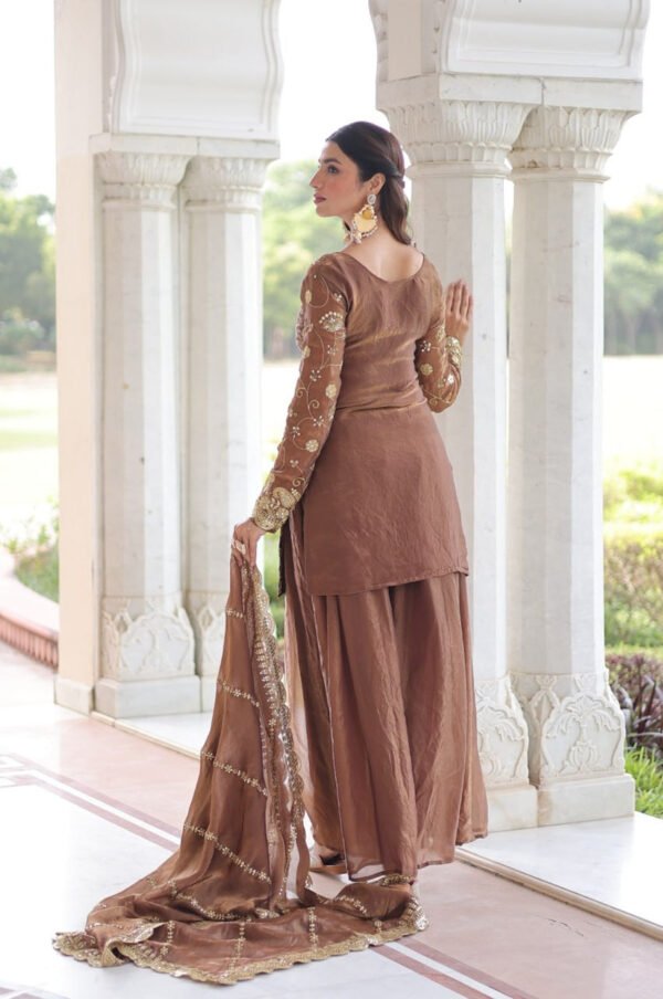 LW-9300_1.jpg Bronze Color Fendy Silk Sharara Set