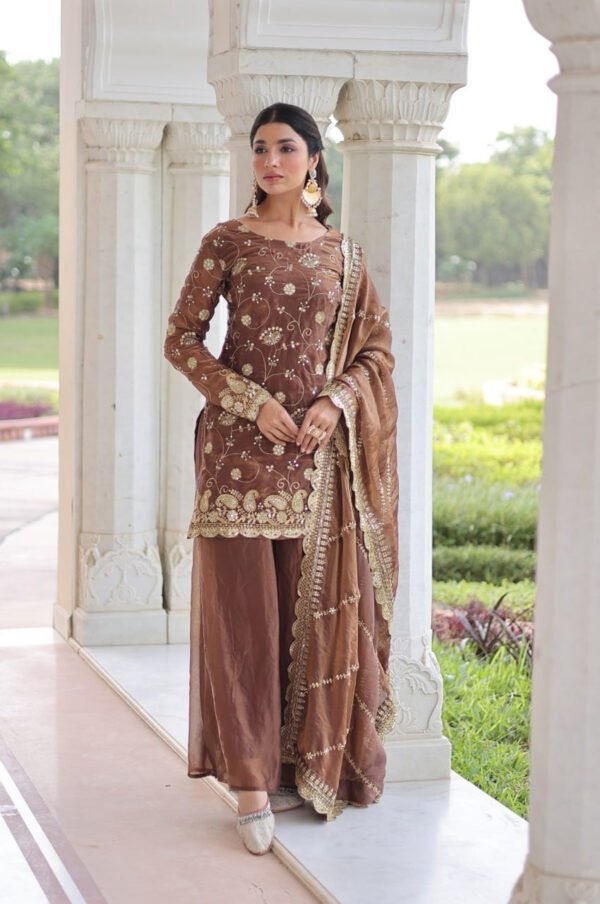 LW-9300_4.jpg Bronze Color Fendy Silk Sharara Set