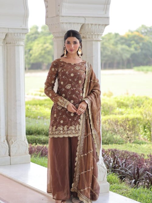 LW-9300_5.jpg Bronze Color Fendy Silk Sharara Set