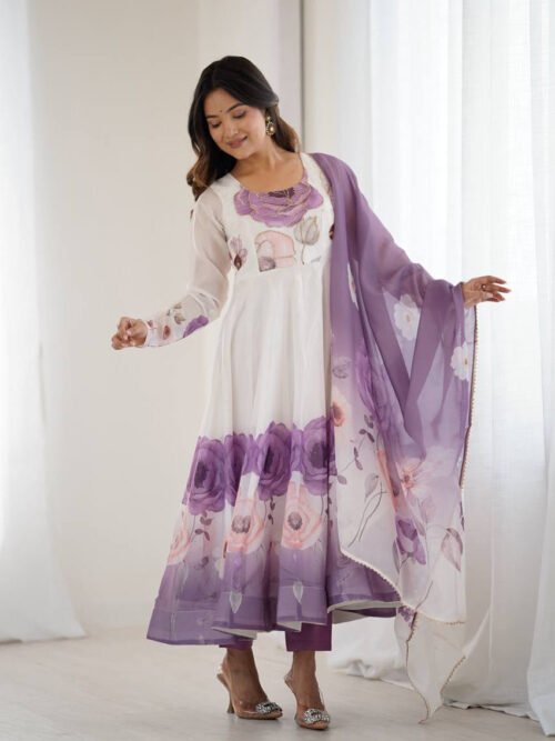 NKB-60BRINJAL_4.jpg Brinjal Color Organza Silk Anarkali Suit with Dupatta