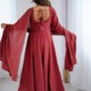 NKB-62MAROON_1.jpg Carmine Roman Chanderi Silk Anarkali Suit