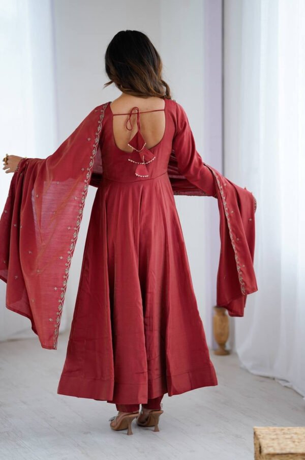 NKB-62MAROON_1.jpg Carmine Roman Chanderi Silk Anarkali Suit