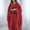 NKB-62MAROON_3.jpg Carmine Roman Chanderi Silk Anarkali Suit