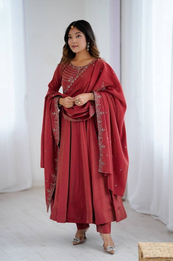 NKB-62MAROON_3.jpg Carmine Roman Chanderi Silk Anarkali Suit