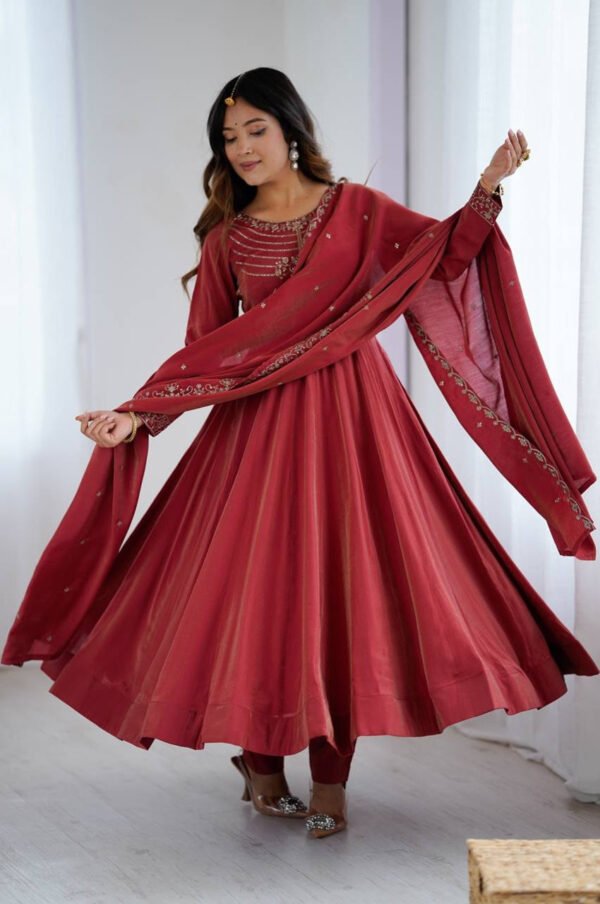 NKB-62MAROON_4.jpg Carmine Roman Chanderi Silk Anarkali Suit