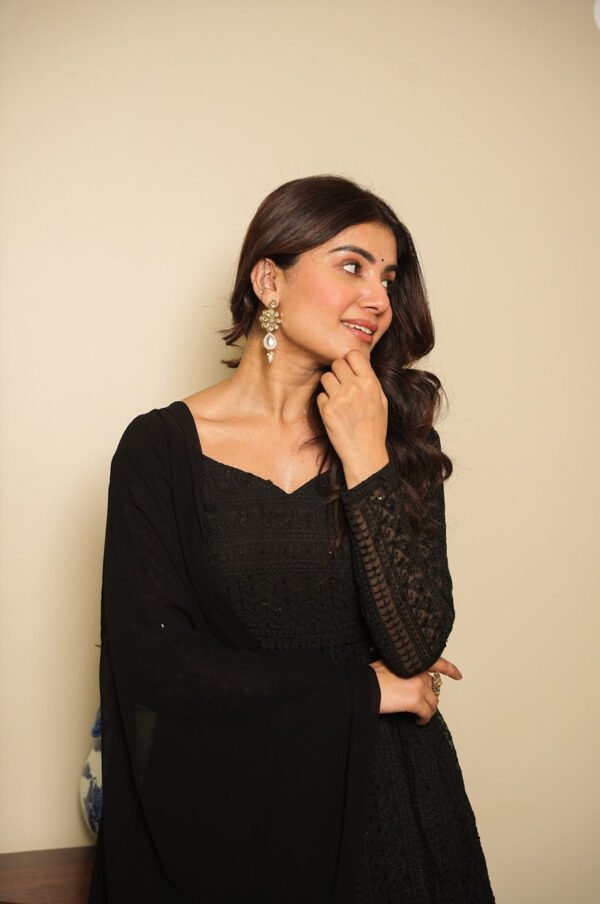 TAN111_1.jpg Black Georgette Lucknowi Work Anarkali Suit Set