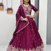 Maroon Embroidered Vichitra Lehenga Choli Set
